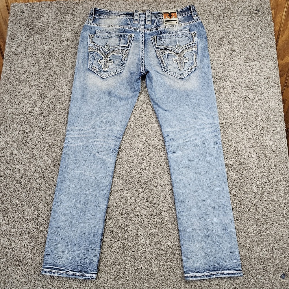 Rock Revival Celadon Straight Mens Jeans  Sz 36 Double Pockets Light Wash *38x33